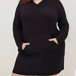 HOODED TUNIC DRESS - DREAM FLEECE ROSE BLACK